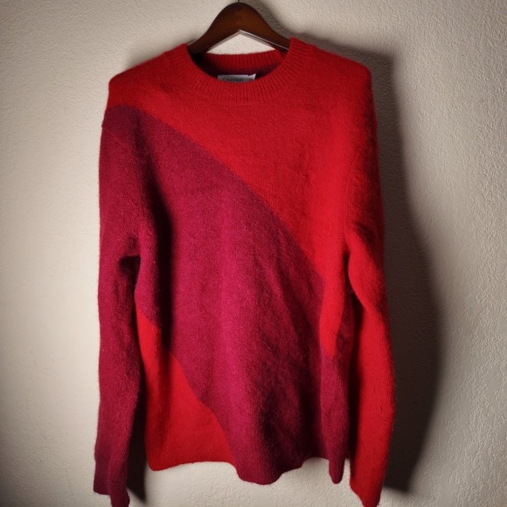 Calvin Klein‎ Mixed Material Knit Sweater Red Pink Crew Neck Long Sleeve Women M